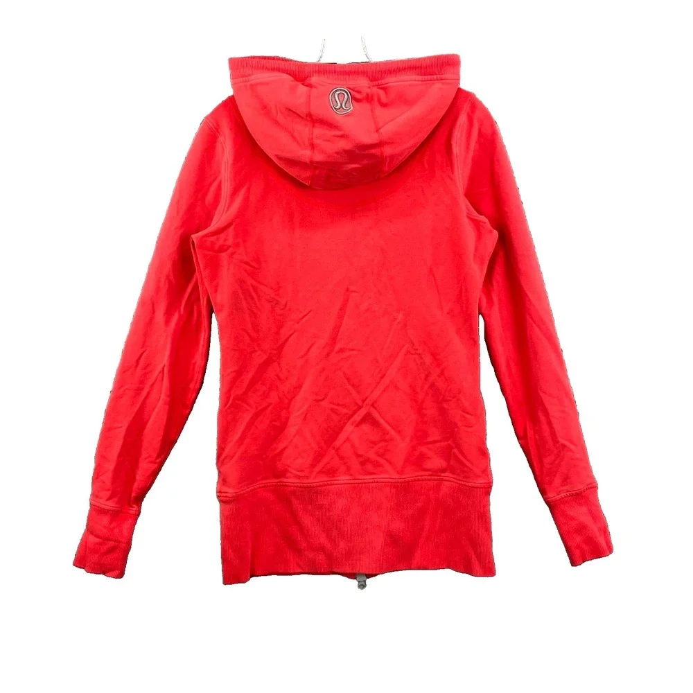 Lululemon Hoodie Womens 8 Red Logo Full Zip Athletic Track Sportswear Athleisure
